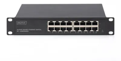 Produktbild von Digitus 10" Gigabit Ethernet Switch, 16-Port, Unmanaged, Unmanaged, Gigabit Ethernet (10/100/1000), Vollduplex, Rack-Einbau, 1U
