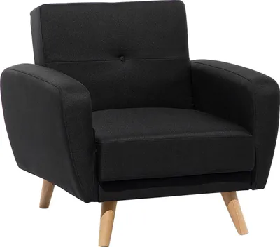 Produktbild von BELIANI Sessel Schwarz Stoffbezug Verstellbar mit Hohen Holzbeinen Armlehnen Knopfheftung Skandinavisch Modern Wohnzimmer Ausstattung Polstersessel
