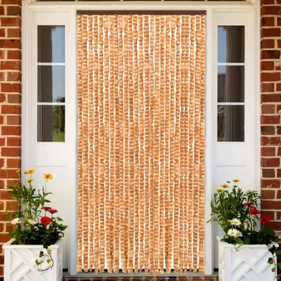 Image de The Living Store Rideau moustiquaire ocre et blanc 100x220 cm chenille