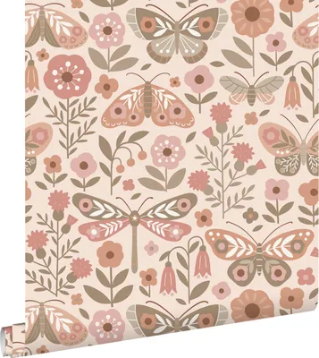 Zdjęcie produktu dla ESTAhome Tapeta kwiaty i motyle beżowym,zielonymIstarego różu 50 x 900 cm