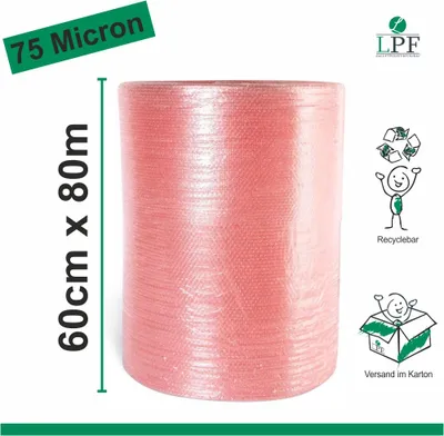 Produktbild von Luftpolsterfolie LPF75 Breite 60cm x Länge 80m Noppenfolie Folie