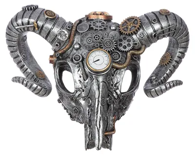 Immagine prodotto di Gilde Wandobjekt, Büffel, "Steampunk Buffalo", Kunstharz, silberfarben, VE 1, L. 14 cm, B. 40 cm, H. 31.5 cm 59030 4063387590300