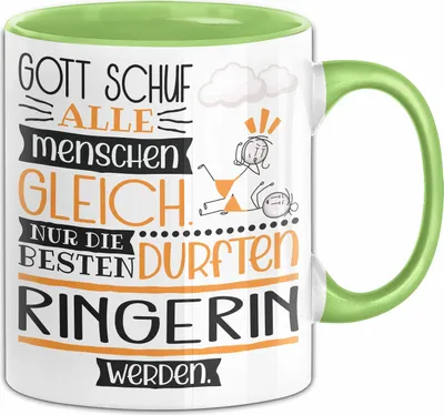 Produktbild von Ringerin Geschenk Becher Tasse Gott Schuf Alle Menschen Gleich Nur Die Besten Durfeten Ringerin Werden Geschenkidee Lustig (Grün)