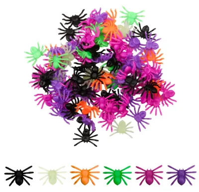 Productafbeelding van 100 Stuks Kleurrijke Kunststof Spinnen voor Halloween Decoratie