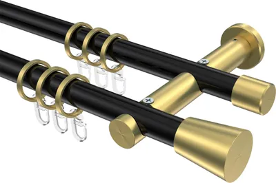 Produktbild von Interdeco Gardinenstange / Vorhangstange Schwarz / Messing-Optik, Typ Platon Sitra (Konus), 20 mm Ø 2-läufig, 200 cm