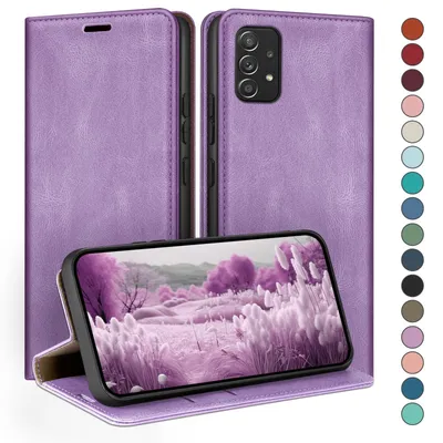 Produktbild von HUOUH für Samsung Galaxy A52/A52S Hülle mit RFID Schutzhülle aus Lederhülle Handyhülle,360 Grad Schutz Case,Kartenfach Leder ständer Handy hülle für Samsung A52 Klapphülle Wallet Cover Flieder Lila