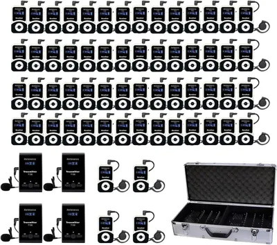 Obrázok produktu pre T130-T131 Bezdrôtový systém pre sprievodcov, audio sprievodca s 99 kanálmi a nabíjacou stanicou s 64 slotmi