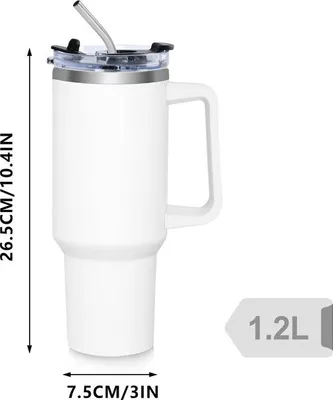 Immagine prodotto di Ibenzoa® Tazza termica in acciaio inossidabile da 1200 ml – A doppia parete, con cannuccia e coperchio multifunzionale (con apertura a ribalta), manico per bevande calde e fredde