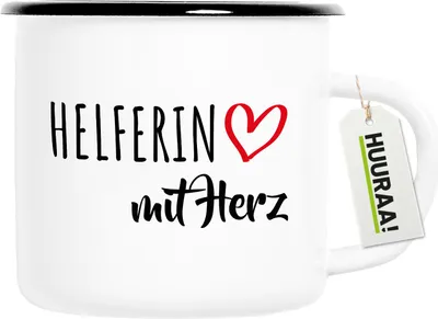 Produktbild von Huuraa Emaille Tasse Herferin mit Herz 300ml Vintage Campingbecher Geschenkidee