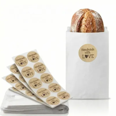 100 Papierbeutel für Brot & Gebäck, 27 x 14 cm, mit Etikett