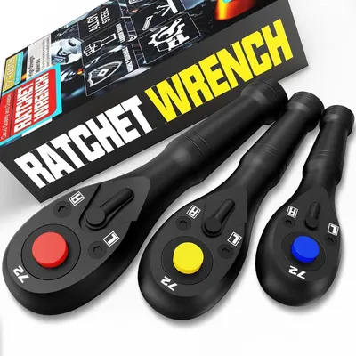 Productafbeelding van Uitschakelsleutelset, 3-delig, 1/4", 3/8", 1/2", 72 tanden, snelspanner, chroom-vanadiumstaal