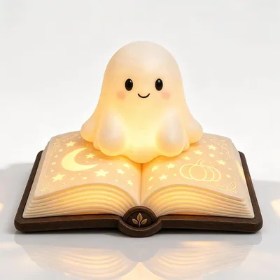 Produktbild von Halloween Geisterstatue Nachtlicht,Niedliche Bücher Geisterleselampe,Halloween-Dekoration,3D-LED-Nachtlicht für Schlafzimmer,Party,Regal (11cm)