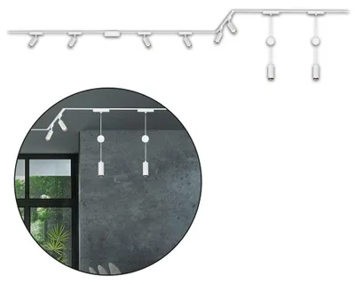 Zdjęcie produktu dla System szynowy Briloner Luxtrail, kompletny zestaw, 6x reflektory LED, 2x zwieszak LED, obrotowy, z regulacją wysokości, biały, 4 m