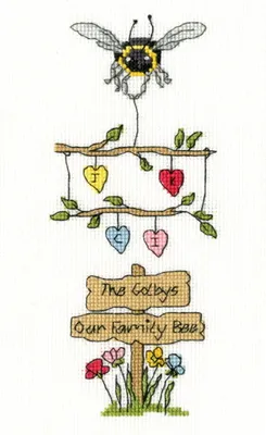 Produktbild von Bothy Threads Kreuzstich-Set "Unsere Bienenfamilie", Anleitung mit Zählhilfe, xete7, 10x18 cm