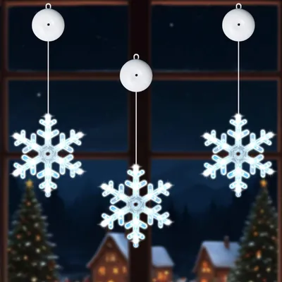 Produktbild von Lamptobe 3 Stück LED Weihnachtsbeleuchtung Schneeflocke, 36 KaltesWeiß LED Weihnachtsdeko Fenster mit Saugnäpfe, Timer, 2 Modi, Batteriebetrieben Weihnachts Fensterbeleuchtung für Weihnachten