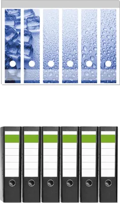 Produktbild von Wallario 6 Stück breite Ordner inkl. Klebeetiketten mit Motive Eiswürfel -  Set mit Rückenschildern / Ordnerrücken Stickern