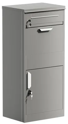 Productafbeelding van Pakketbrievenbus vrijstaand - 50 x 37 x 112 cm - Afsluitbaar - Roestvrij staal - Grijs