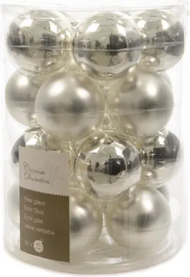 Image de 20 boules de Noël en VERRE 6cm, Couleur:argent brillant / mat