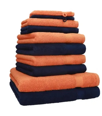 Produktbild von Betz 10-tlg. Handtuch-Set PREMIUM 2 Duschtücher 4 Handtücher 2 Gästetücher 2 Waschhandschuhe Farbe: dunkel blau & orange