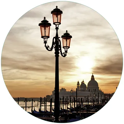 Produktbild von Wallario Premium Glasbild, freischwebende Optik, kräftige Farben, rund 50cm Durchmesser, Motiv Venedig - Lagune bei Sonnenuntergang