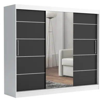 Produktbild von Schwebetürenschrank TOMY, 2-türig Schrank, schwarz, 235 cm Kleiderschrank mit 4 Schubladen, Spiegel, Kleiderstangen und Regalen