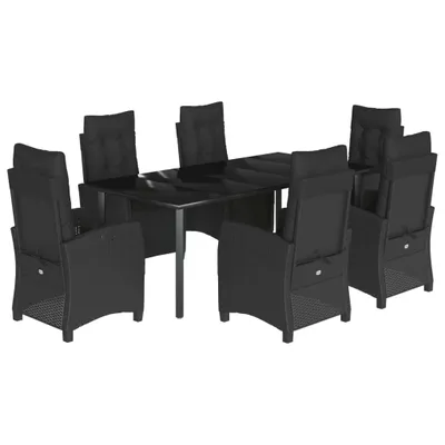 Produktbild von 7-tlg. Garten-Essgruppe mit Kissen Schwarz Poly Rattan