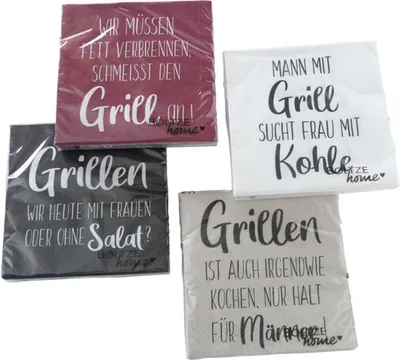 Produktbild von Servietten " Grillen " 4er Set 80 Stück Papierservietten