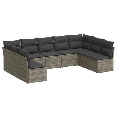 Produktbild von 9-tlg. Garten-Sofagarnitur mit Kissen Grau Poly Rattan
