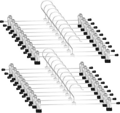 Produktbild von Metallische Hosenbügel, 28 cm - Robuste, verchromte Kleiderbügel mit verstellbaren Clips - Platzsparende Bügel für Hosen und Röcke