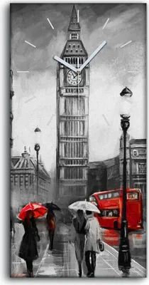Produktbild von Wanduhr Bürouhr Leinwand Bild 30x60 Bild Straße Ansicht von London Big Ben - weiße Hände