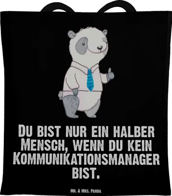Produktbild von Mr. & Mrs. Panda Tote Bag Kommunikationsmanager Herz - Schwarz - Geschenk, Studium, Schultasche, Einkaufstasche, Witzig, Jutebeutel, Shopping Tasche, Unitasche, Spruch