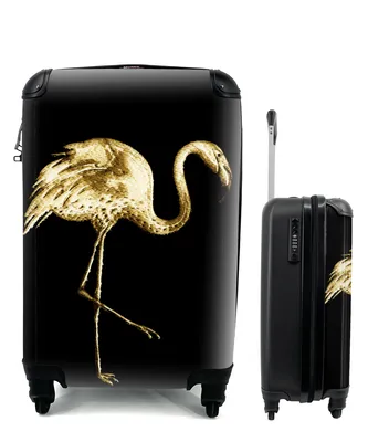 Produktbild von MuchoWow® Koffer Handgepäck Trolley Rollkoffer Kleine Reisekoffer mit 4 Rollen - Gold - Flamingo - Schwarz - Cabin Size < 55x40x23 cm & 55x40x20 cm - Fotokoffer - Kabinenkoffer - Boardgepäck - Reise-Box - Reisekoffer - Reisegepäck - Koffer mit Bild - Trolley für Kinder