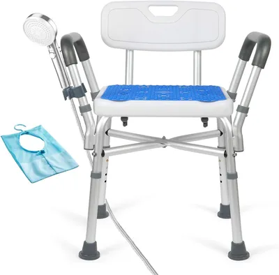 Zdjęcie produktu dla Krzesło pod prysznic z oparciem - Krzesło do kąpieli - Bezpieczne korzystanie z prysznica - Regulowana wysokość - 34-42 cm - Białe