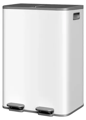 Image de Poubelle de recyclage - Poubelle à pédale de cuisine - Double compartiment 2 x 30 L - Acier inoxydable - Couvercle à fermeture douce - Seau intérieur en PP - Gris-blanc