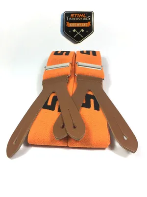Produktbild von Stihl Hosenträger Laschen Knöpfen Orange 120 cm Länge & Timbersports Magnet
