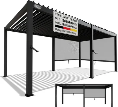 Produktbild von Juskys Lamellendach Tahiti 3x5,9 m inkl. 2x Seitenwand 3 m - Stahl Pergola stabil & wetterfest - Anthrazit