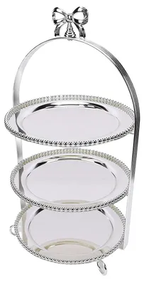 Imagen del producto de Soporte para tartas de tres niveles, fabricado en hierro y acero inoxidable