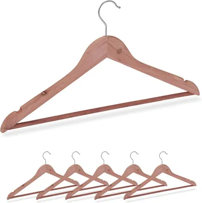 Image de Cintres en bois - Lot de 30 - Anti-mites pour placard - Barre pour pantalons - Encoches - Largeur : 44 cm - Ensemble de cintres - Naturel