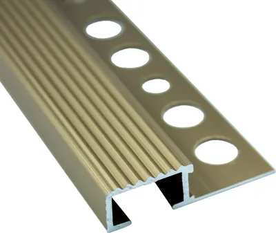 Produktbild von Alu Stufenprofil Fliesenschiene Profil Treppe Schiene matt L90cm H10mm gold