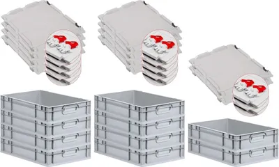 Produktbild von SuperSparSet 10x Eurobox NextGen Economy mit Scharnierdeckel und roten Schiebeschnappverschlüssen | Griffe geschlossen | HxBxT 12x40x60cm | 23 Liter | Eurobehälter, Transportbox, Transportbehälter, Stapelbehälter
