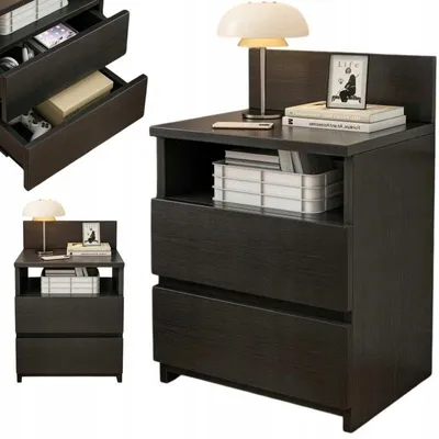 Immagine prodotto di Comodino per camera da letto, 2 cassetti, nero, stile loft moderno