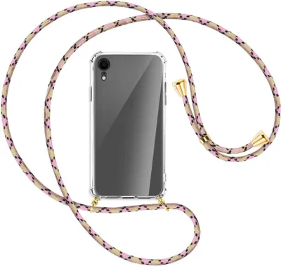 Produktbild von Handykette Backcover-Schutzhülle mit Band (Metall goldfarben) für Apple iPhone XR - rosa Karo