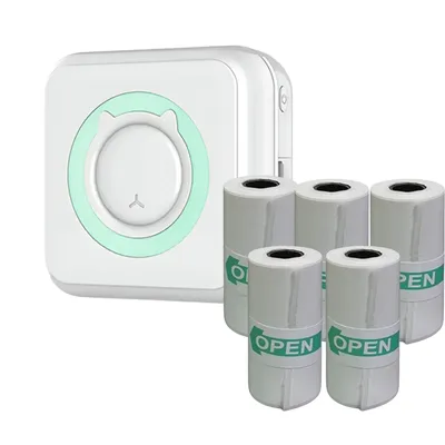 Obrázok produktu pre sada 2 prenosných USB termotlačiarní pre smartfóny, mobilná fototlačiareň bez atramentu a 5 roliek samolepiaceho papiera - MINISTICKJOY