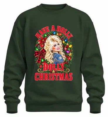 Productafbeelding van "Have A Holly Dolly Christmas" - Country muziek, sweatshirt/pullover met afbeelding van Dolly Parton, smaragdgroen, maat L
