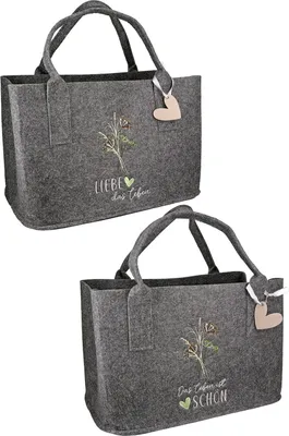 Produktbild von Gilde Tasche, rechteckig, "Gräserstrauß", Gräsermotiv, Spruch, Filz, dunkelgrau, L. 26 cm, B. 40 cm, H. 25 cm 44819 4009079448191 2 Stück (2-fach sortiert)