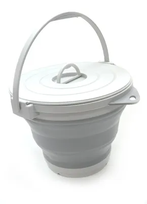 Faltbarer Eimer 10 L mit Deckel, grau, platzsparend, tragbar