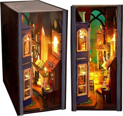 Produktbild von Habarri | DIY Book Nook - Die Geheimnisvolle Gasse - Puzzle 3D - Miniatur Haus Kit mit Möbeln und LED-Licht - Buch Ecke Kit