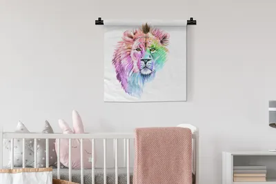 Produktbild von MuchoWow® Wandteppich Wandbehang Löwen - Illustration - Farben 60x60 cm Tapisserie Dekoration Wandtuch - Dekorationen - Wand Decke