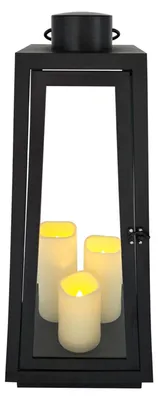 Produktbild von BURI LED Laterne 60 cm schwarz Metall | Dekorative Riesenlaterne mit 3 warmweißen LEDs & Timer | Für Innenbereich, Kerzenhalter & stilvolle Wohnraum-Dekoration