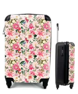 Produktbild von MuchoWow® Koffer Handgepäck Trolley Rollkoffer Kleine Reisekoffer mit 4 Rollen - Blumen - Rosa - Muster - Cabin Size < 55x40x23 cm & 55x40x20 cm - Fotokoffer - Kabinenkoffer - Boardgepäck - Reise-Box - Reisekoffer - Reisegepäck - Koffer mit Bild - Trolley für Kinder